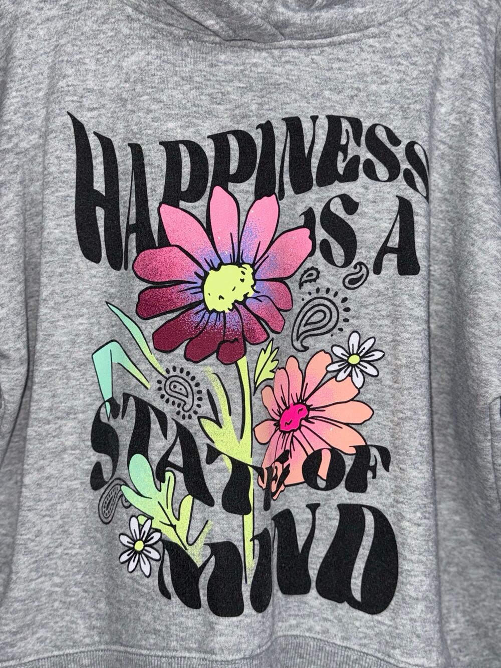 Justice Girls Gray Happiness is a Sate of Mind Flower Hoodie, Size M (10)